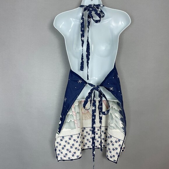 Holiday Apron Winter Christmas Snowman Country Twee Handmade Festive Cottage - Picture 2 of 11